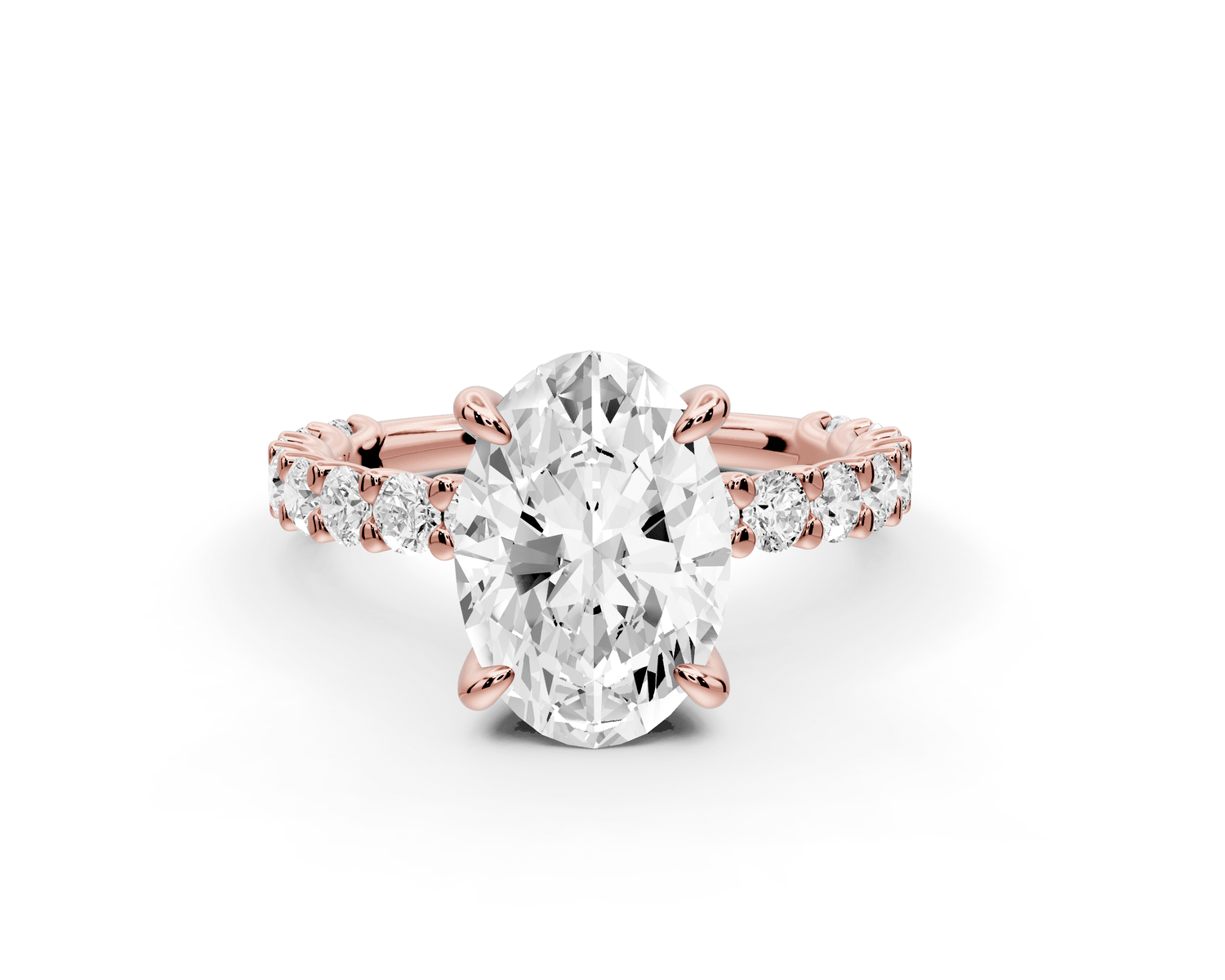 Siena - 2ct 18k rose gold oval Hidden Halo with Shared Prong Pavé Engagement Ring - Mr. Alex Jewelry