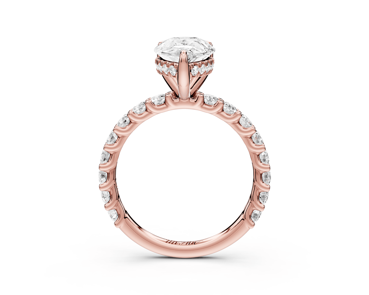 Siena - 2ct 18k rose gold pear Hidden Halo with Shared Prong Pavé Engagement Ring - Mr. Alex Jewelry
