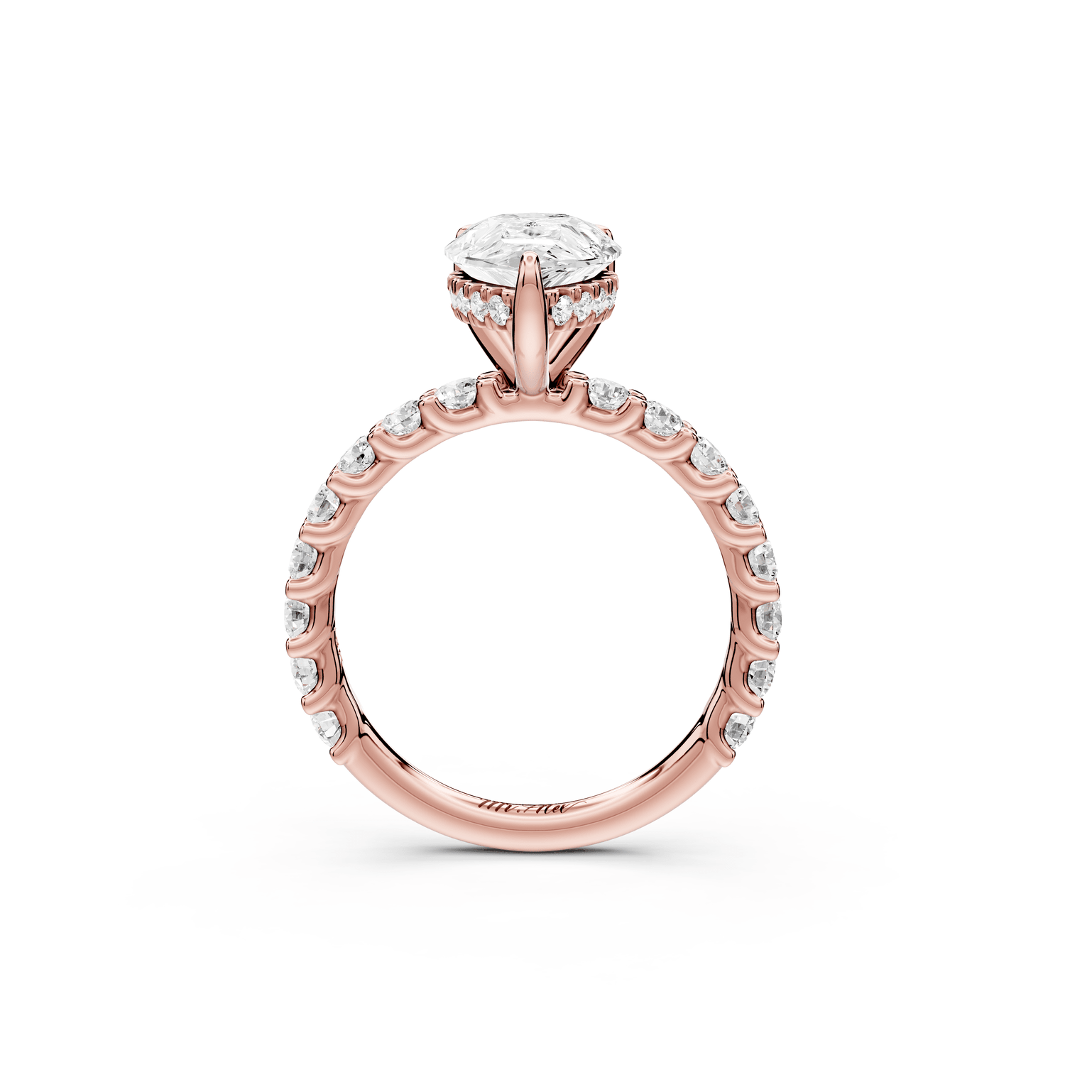 Siena - 2ct 18k rose gold pear Hidden Halo with Shared Prong Pavé Engagement Ring - Mr. Alex Jewelry