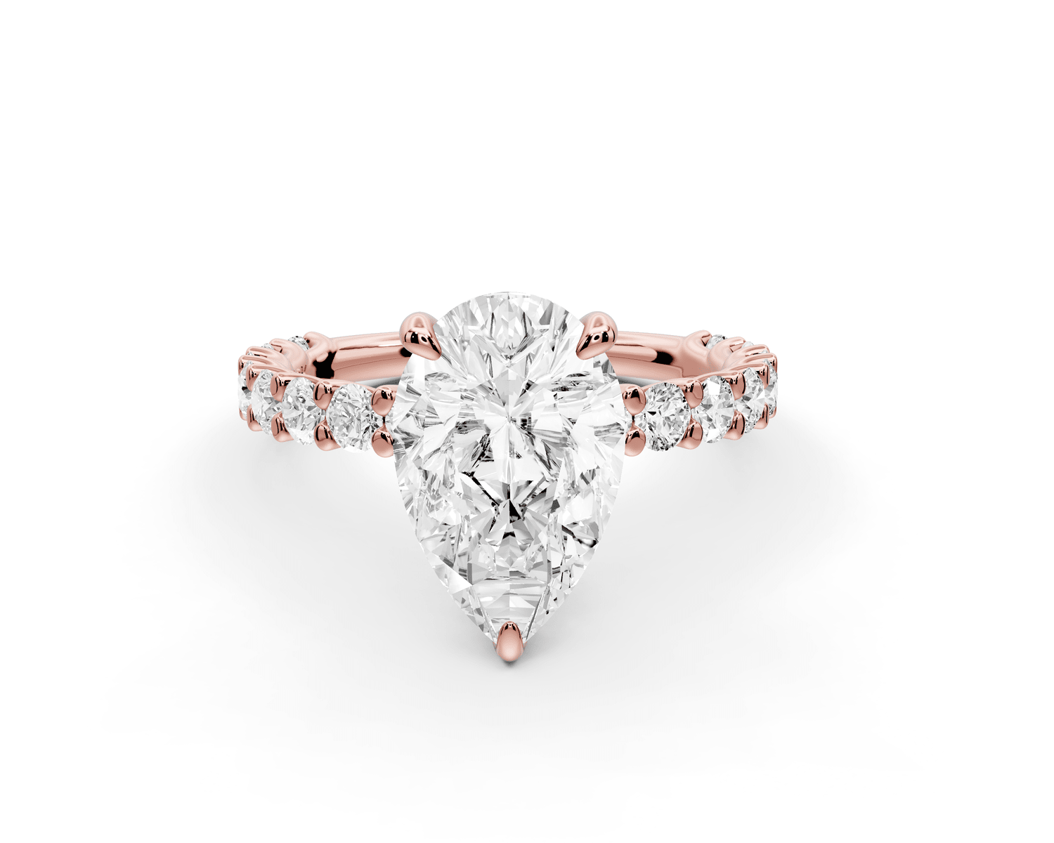 Siena - 2ct 18k rose gold pear Hidden Halo with Shared Prong Pavé Engagement Ring - Mr. Alex Jewelry