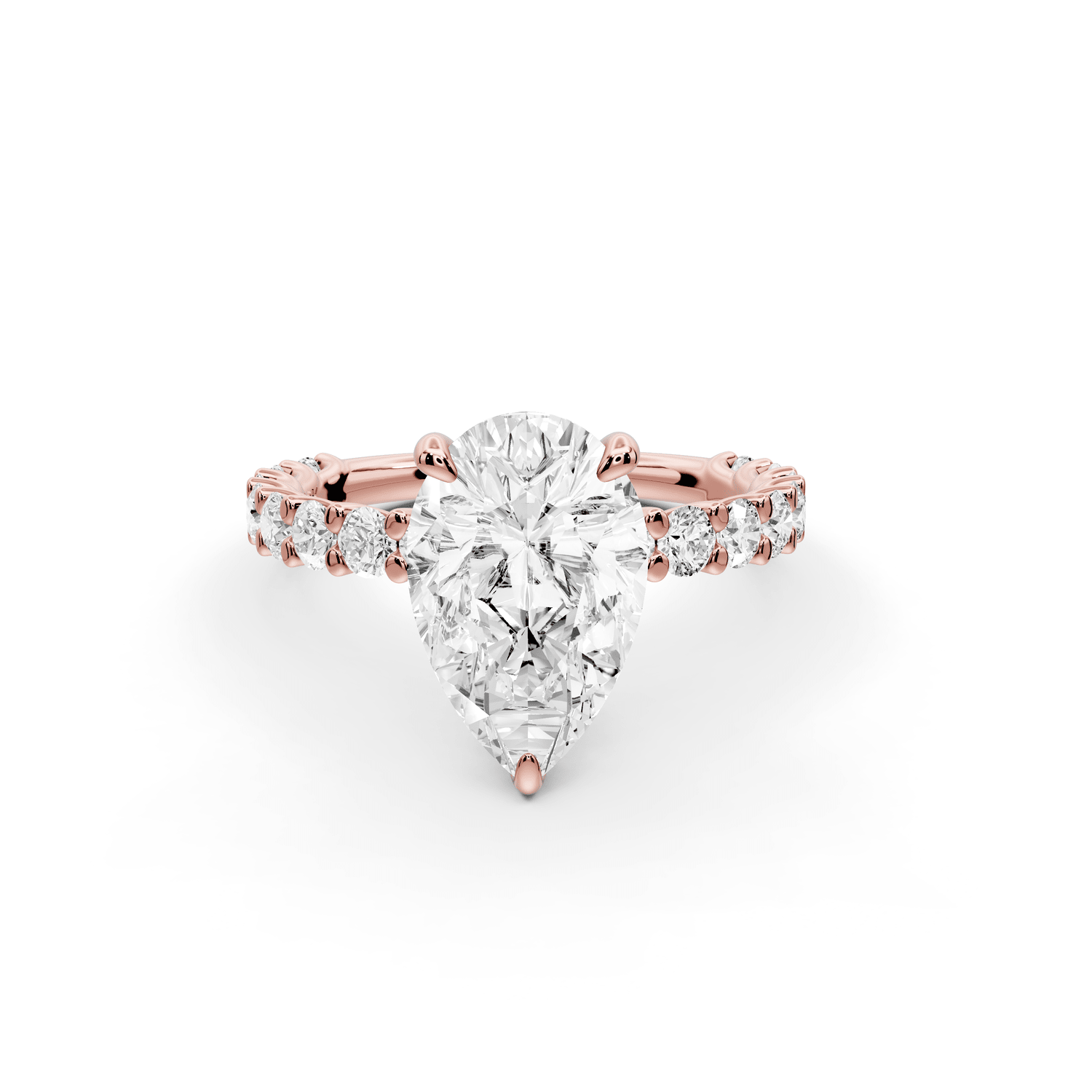 Siena - 2ct 18k rose gold pear Hidden Halo with Shared Prong Pavé Engagement Ring - Mr. Alex Jewelry