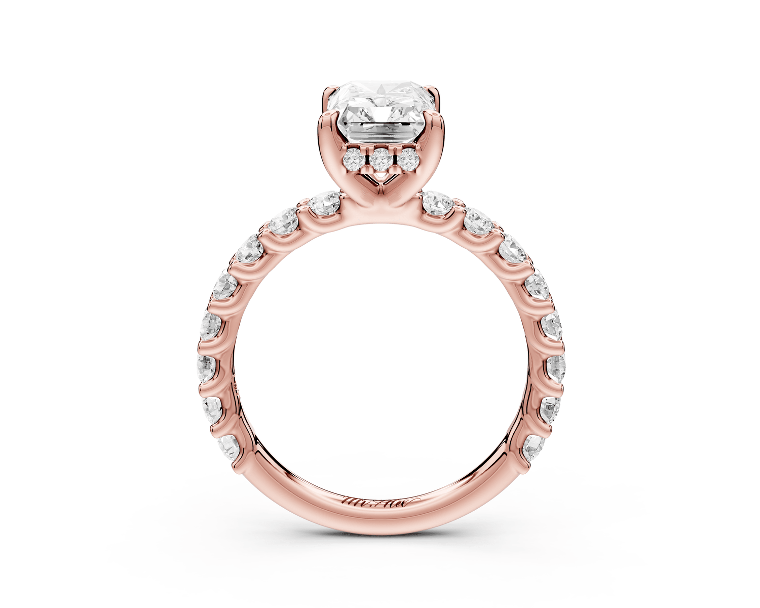 Siena - 2ct 18k rose gold radiant Hidden Halo with Shared Prong Pavé Engagement Ring - Mr. Alex Jewelry