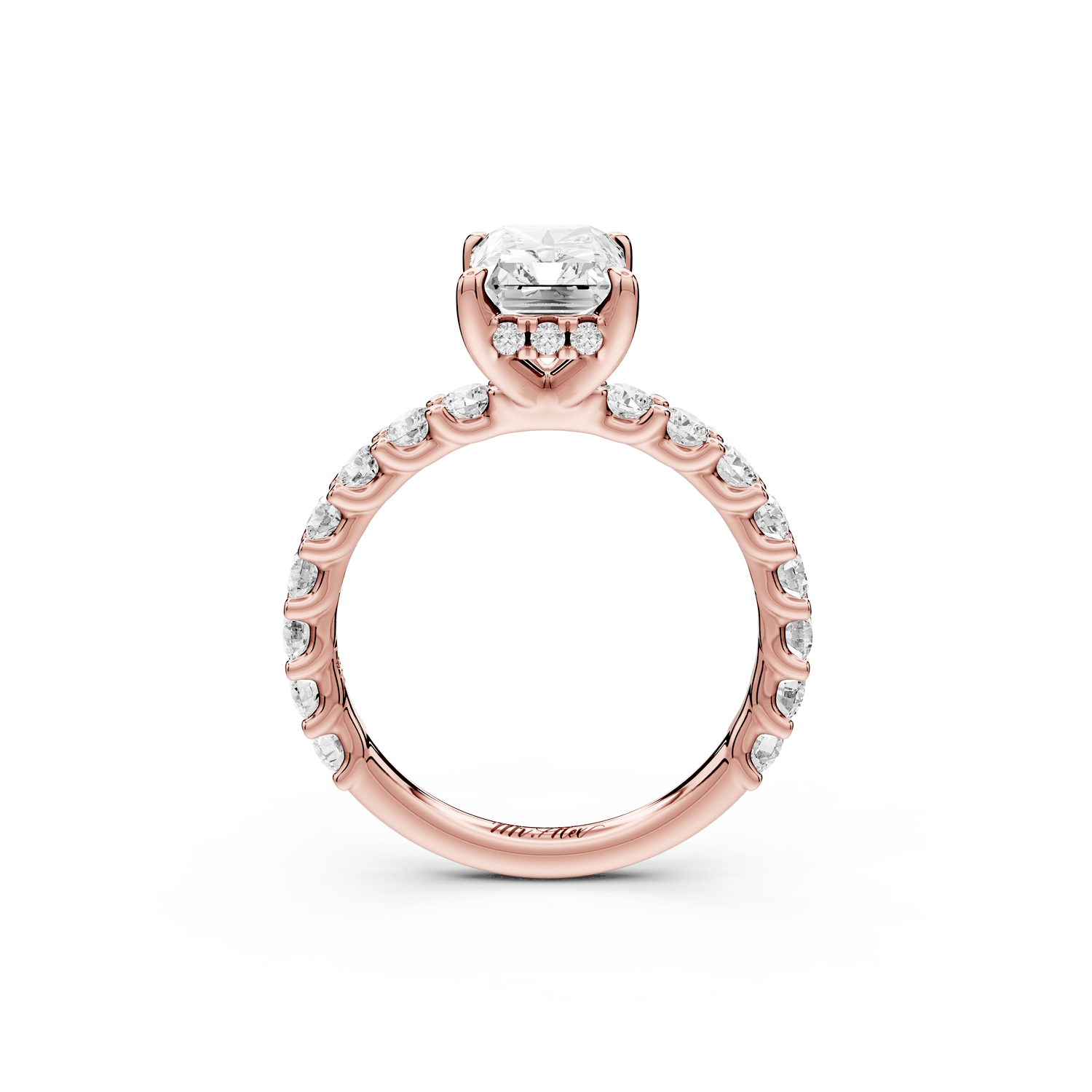 Siena - 2ct 18k rose gold radiant Hidden Halo with Shared Prong Pavé Engagement Ring - Mr. Alex Jewelry