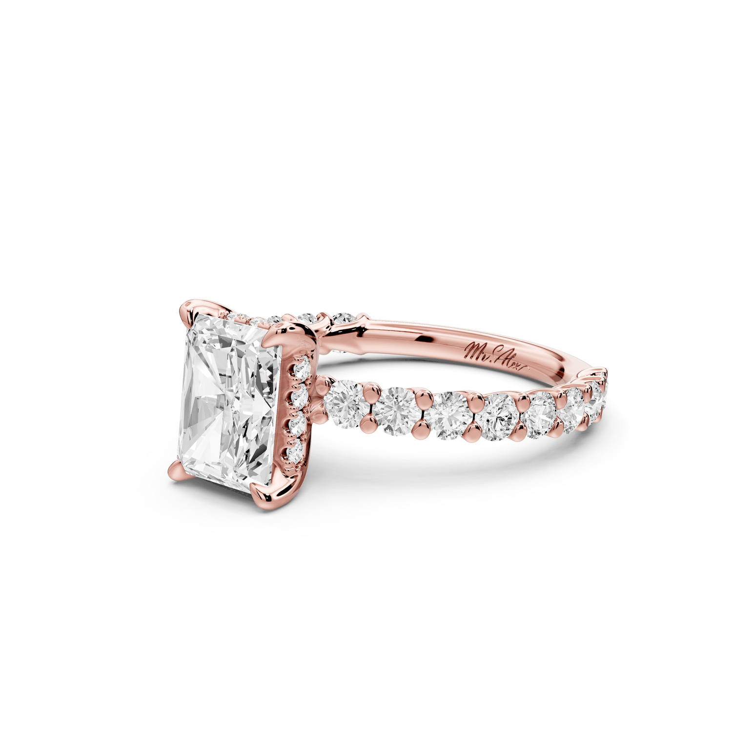 Siena - 2ct 18k rose gold radiant Hidden Halo with Shared Prong Pavé Engagement Ring - Mr. Alex Jewelry