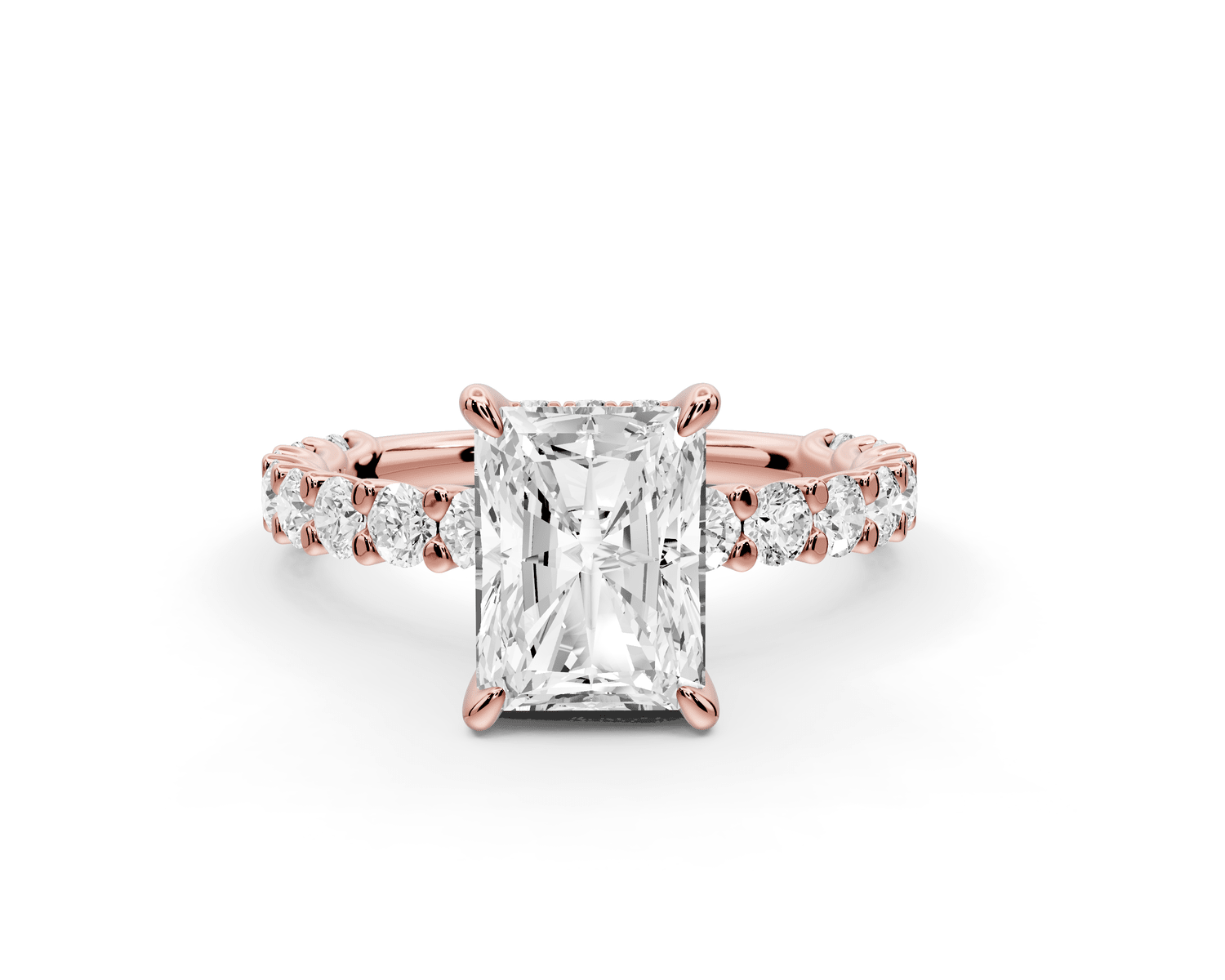 Siena - 2ct 18k rose gold radiant Hidden Halo with Shared Prong Pavé Engagement Ring - Mr. Alex Jewelry