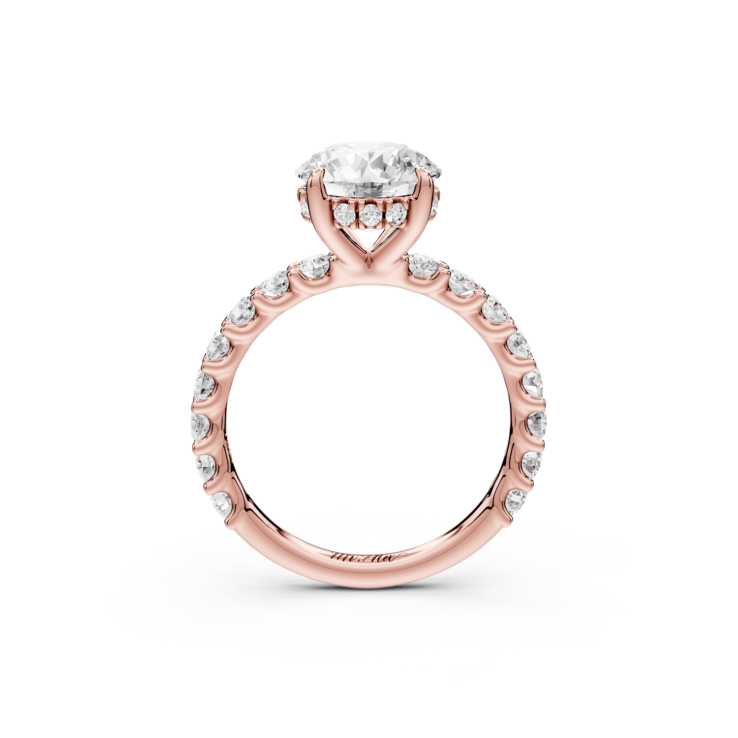 Siena - 2ct 18k rose gold round Hidden Halo with Shared Prong Pavé Engagement Ring - Mr. Alex Jewelry
