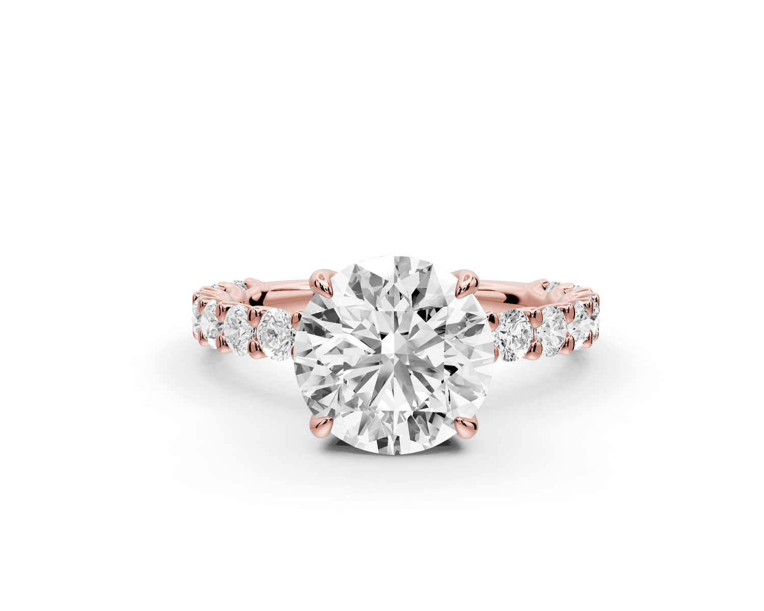 Siena - 2ct 18k rose gold round Hidden Halo with Shared Prong Pavé Engagement Ring - Mr. Alex Jewelry