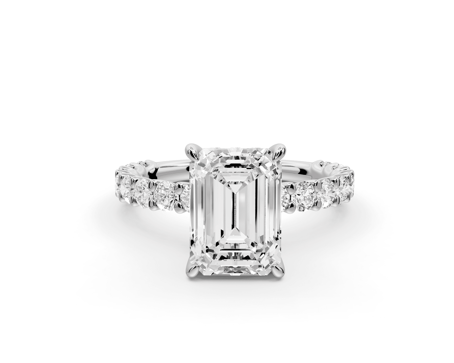 Siena - 2ct 18k white gold emerald Hidden Halo with Shared Prong Pavé Engagement Ring - Mr. Alex Jewelry