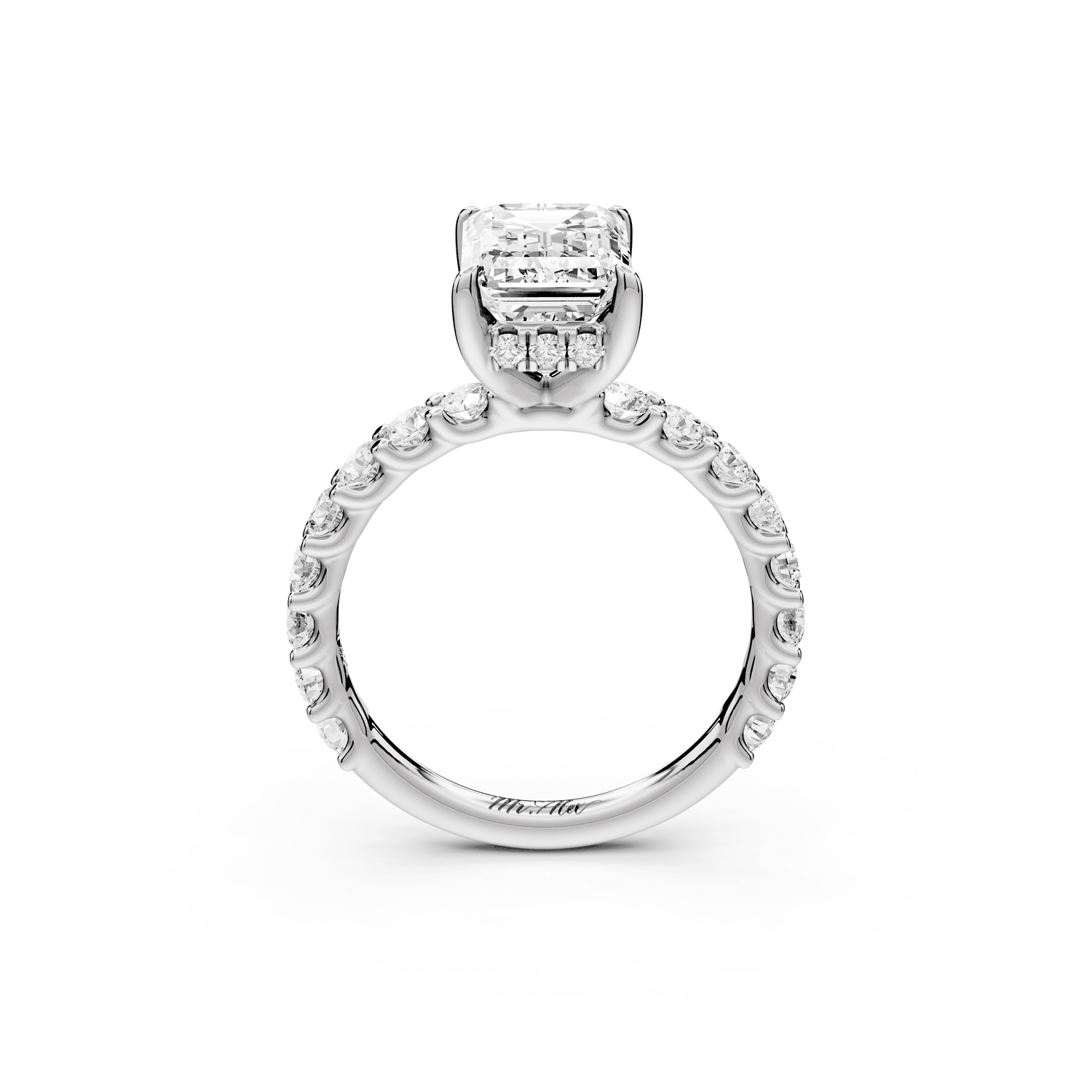 Siena - 2ct 18k white gold emerald Hidden Halo with Shared Prong Pavé Engagement Ring - Mr. Alex Jewelry