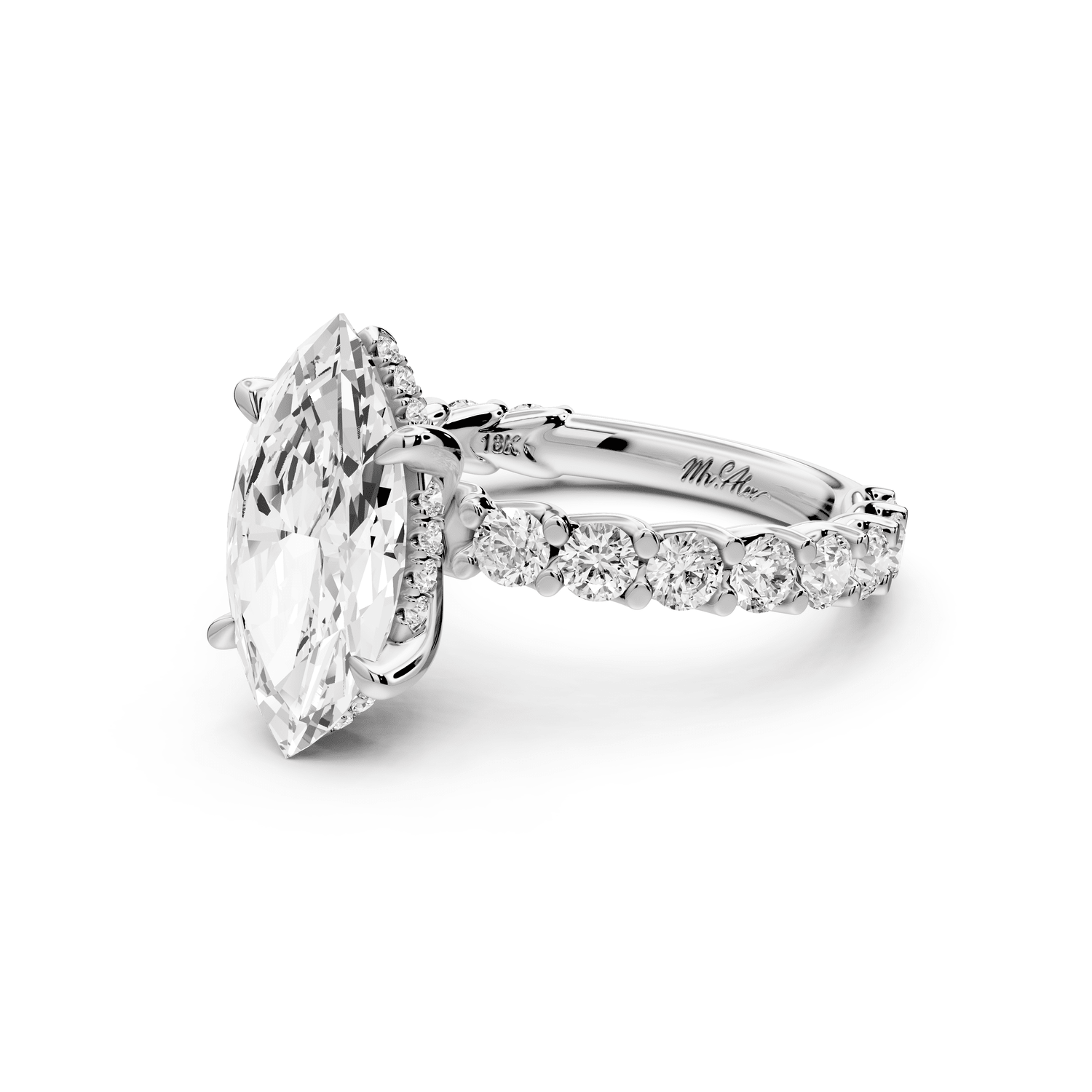 Siena - 2ct 18k white gold marquise Hidden Halo with Shared Prong Pavé Engagement Ring - Mr. Alex Jewelry