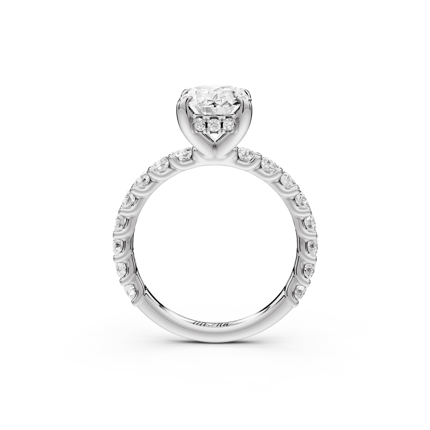 Siena - 2ct 18k white gold oval Hidden Halo with Shared Prong Pavé Engagement Ring - Mr. Alex Jewelry