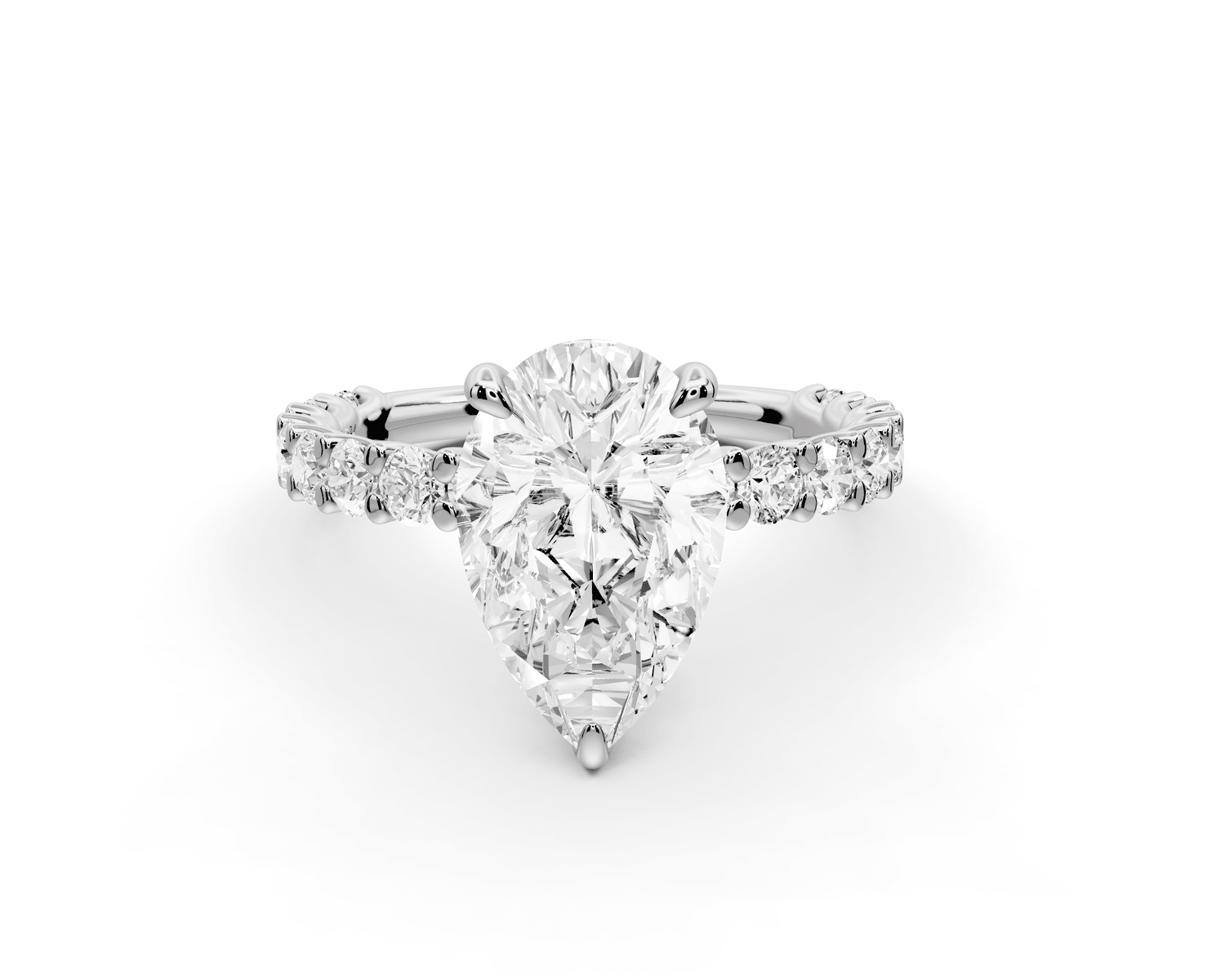 Siena - 2ct 18k white gold pear Hidden Halo with Shared Prong Pavé Engagement Ring - Mr. Alex Jewelry