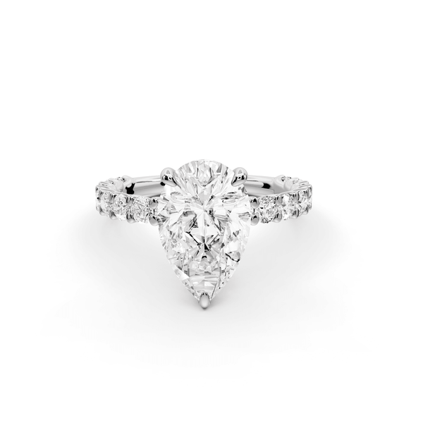 Siena - 2ct 18k white gold pear Hidden Halo with Shared Prong Pavé Engagement Ring - Mr. Alex Jewelry
