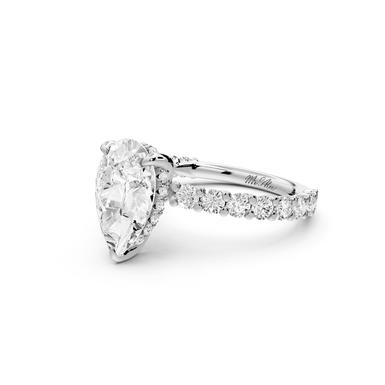 Siena - 2ct 18k white gold pear Hidden Halo with Shared Prong Pavé Engagement Ring - Mr. Alex Jewelry
