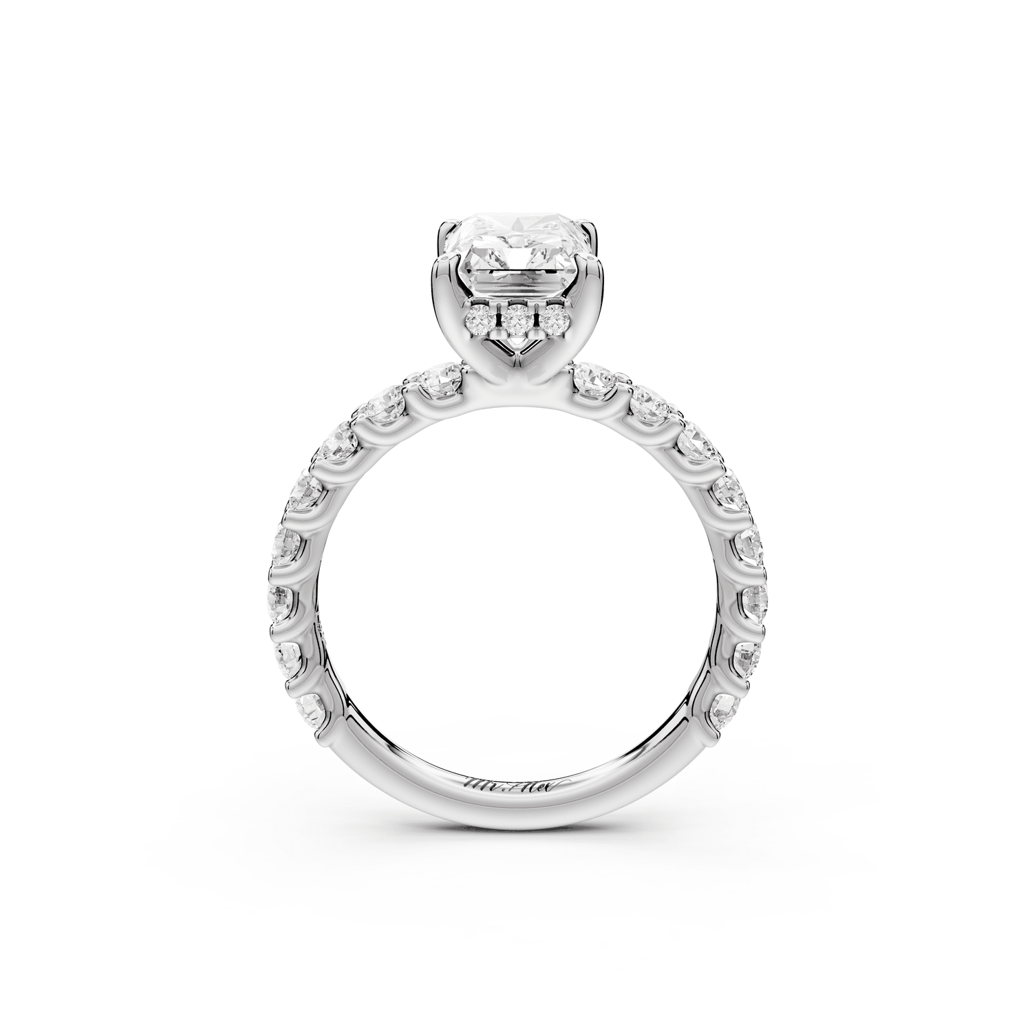 Siena - 2ct 18k white gold radiant Hidden Halo with Shared Prong Pavé Engagement Ring - Mr. Alex Jewelry