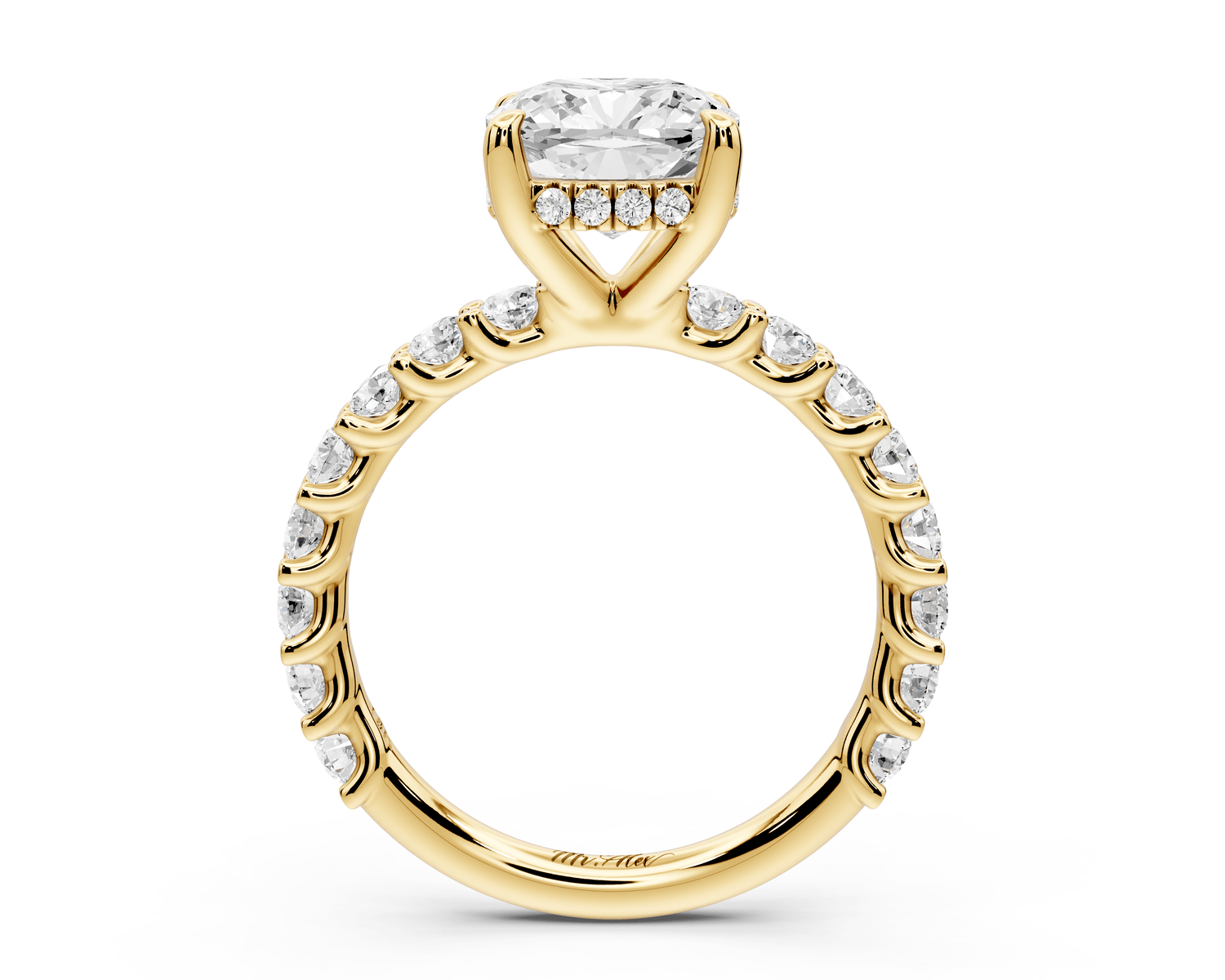 Siena - 2ct 18k yellow gold cushion Hidden Halo with Shared Prong Pavé Engagement Ring - Mr. Alex Jewelry