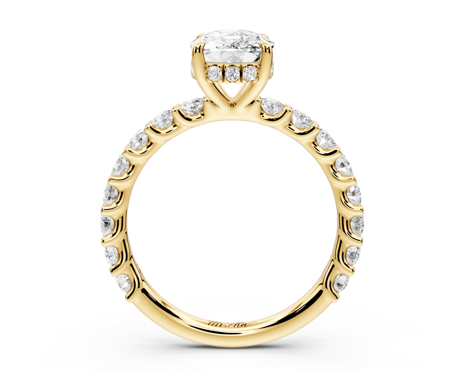 Siena - 2ct 18k yellow gold ecushion Hidden Halo with Shared Prong Pavé Engagement Ring - Mr. Alex Jewelry