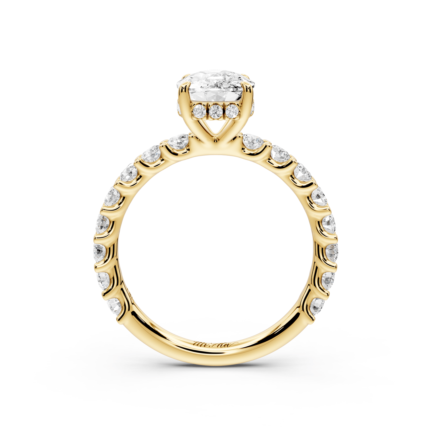 Siena - 2ct 18k yellow gold ecushion Hidden Halo with Shared Prong Pavé Engagement Ring - Mr. Alex Jewelry