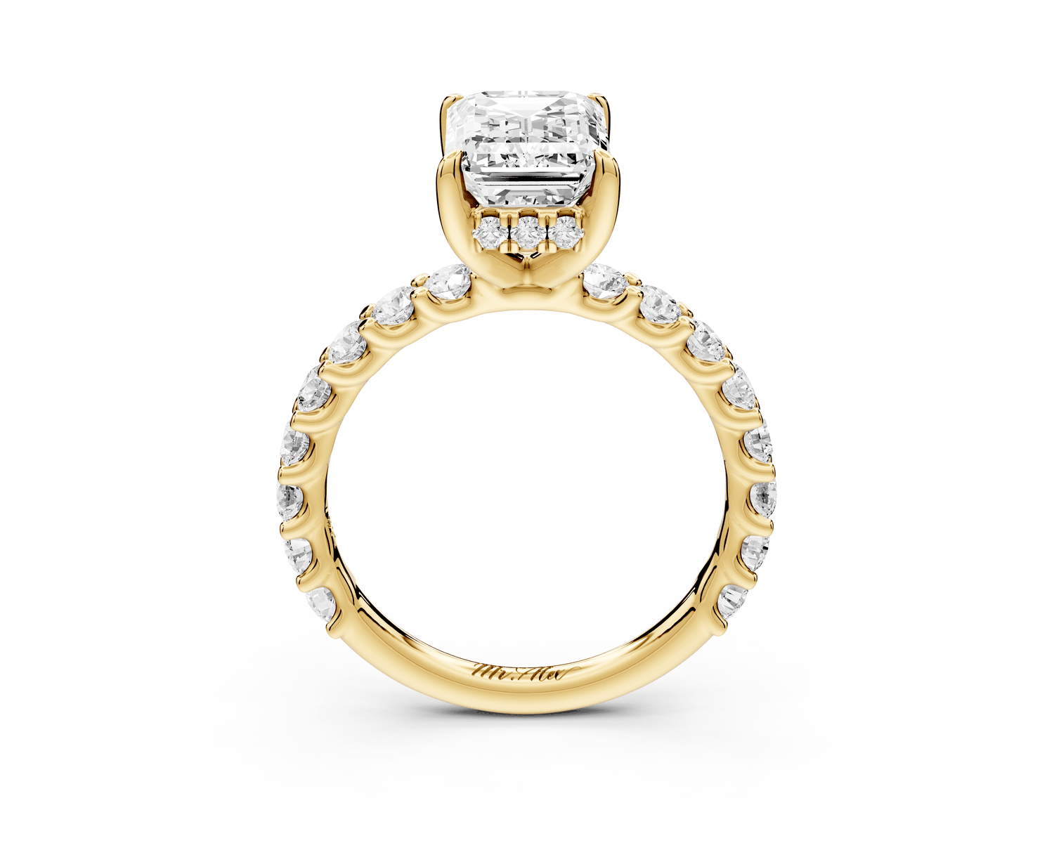 Siena - 2ct 18k yellow gold emerald Hidden Halo with Shared Prong Pavé Engagement Ring - Mr. Alex Jewelry