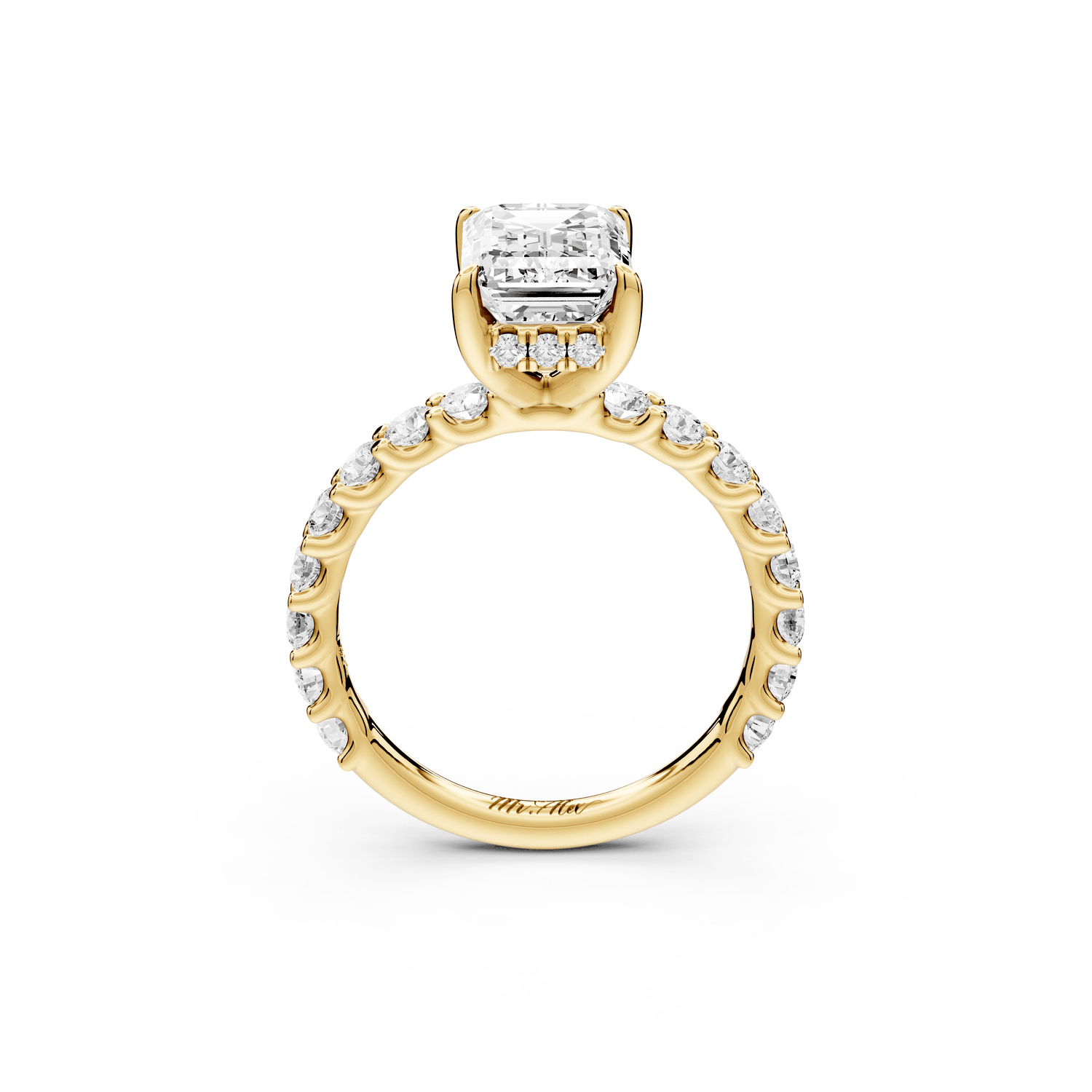 Siena - 2ct 18k yellow gold emerald Hidden Halo with Shared Prong Pavé Engagement Ring - Mr. Alex Jewelry