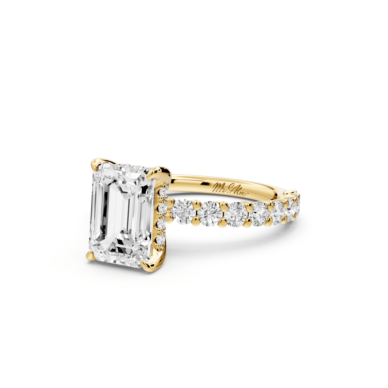 Siena - 2ct 18k yellow gold emerald Hidden Halo with Shared Prong Pavé Engagement Ring - Mr. Alex Jewelry