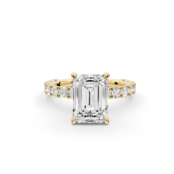Siena - 2ct 18k yellow gold emerald Hidden Halo with Shared Prong Pavé Engagement Ring - Mr. Alex Jewelry