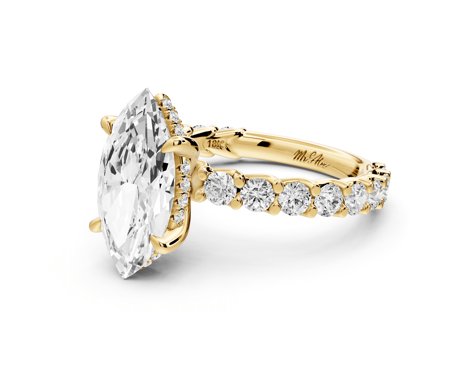 Siena - 2ct 18k yellow gold marquise Hidden Halo with Shared Prong Pavé Engagement Ring - Mr. Alex Jewelry