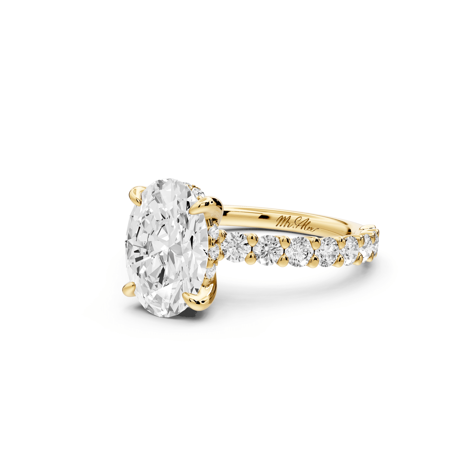 Siena - 2ct 18k yellow gold oval Hidden Halo with Shared Prong Pavé Engagement Ring - Mr. Alex Jewelry
