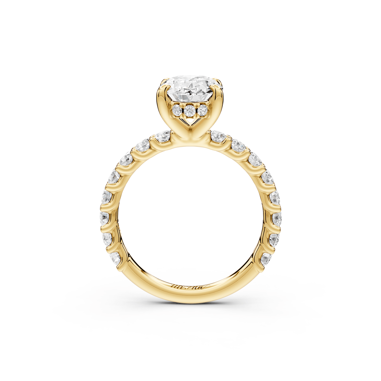 Siena - 2ct 18k yellow gold oval Hidden Halo with Shared Prong Pavé Engagement Ring - Mr. Alex Jewelry
