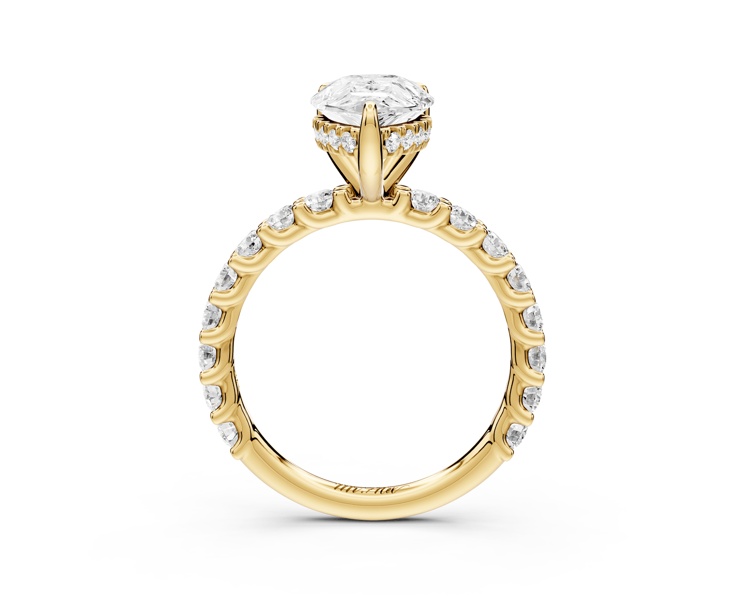 Siena - 2ct 18k yellow gold pear Hidden Halo with Shared Prong Pavé Engagement Ring - Mr. Alex Jewelry