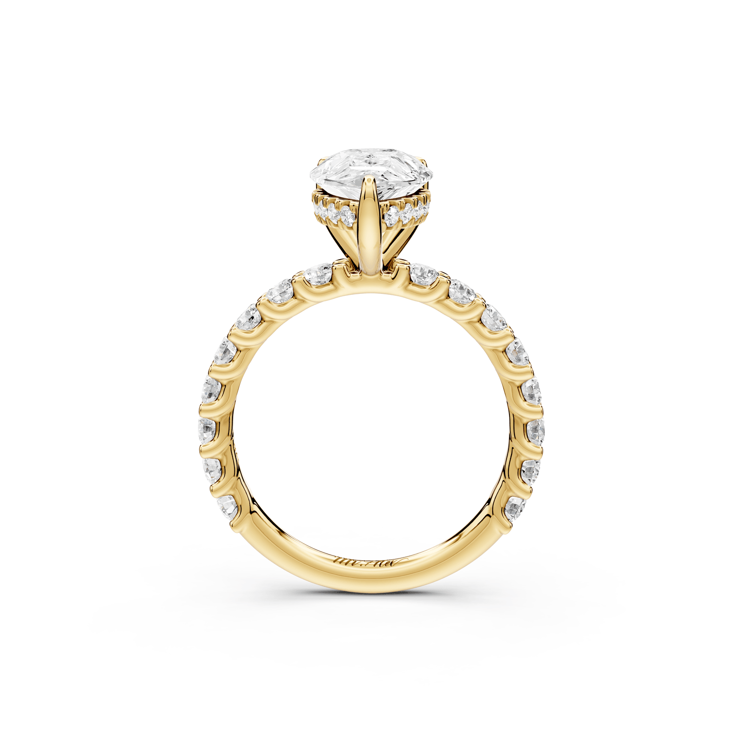 Siena - 2ct 18k yellow gold pear Hidden Halo with Shared Prong Pavé Engagement Ring - Mr. Alex Jewelry