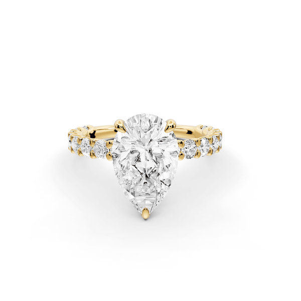 Siena - 2ct 18k yellow gold pear Hidden Halo with Shared Prong Pavé Engagement Ring - Mr. Alex Jewelry