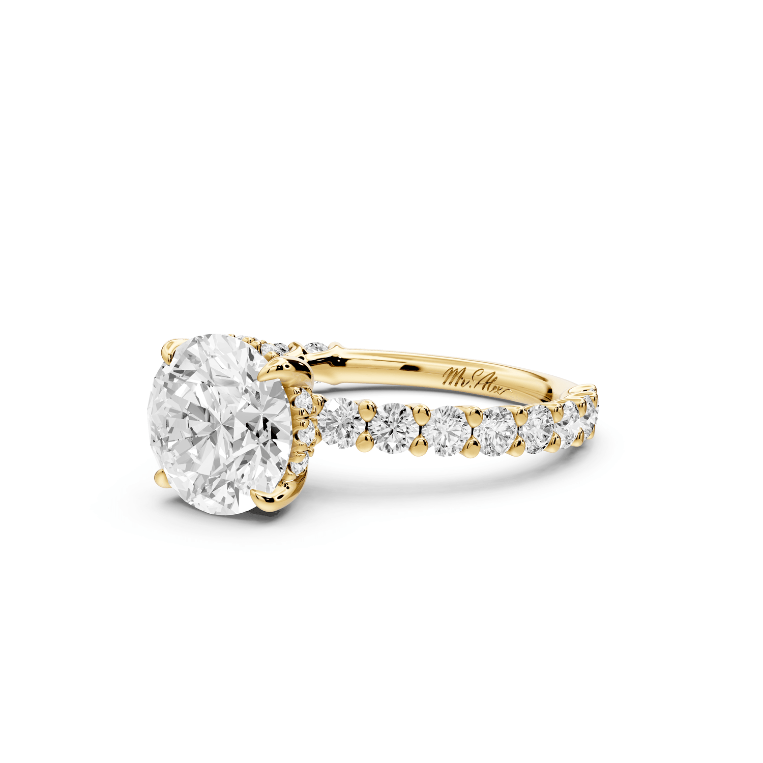 Siena - 2ct 18k yellow gold round Hidden Halo with Shared Prong Pavé Engagement Ring - Mr. Alex Jewelry