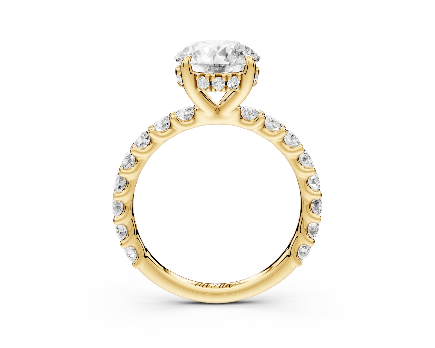 Siena - 2ct 18k yellow gold round Hidden Halo with Shared Prong Pavé Engagement Ring - Mr. Alex Jewelry