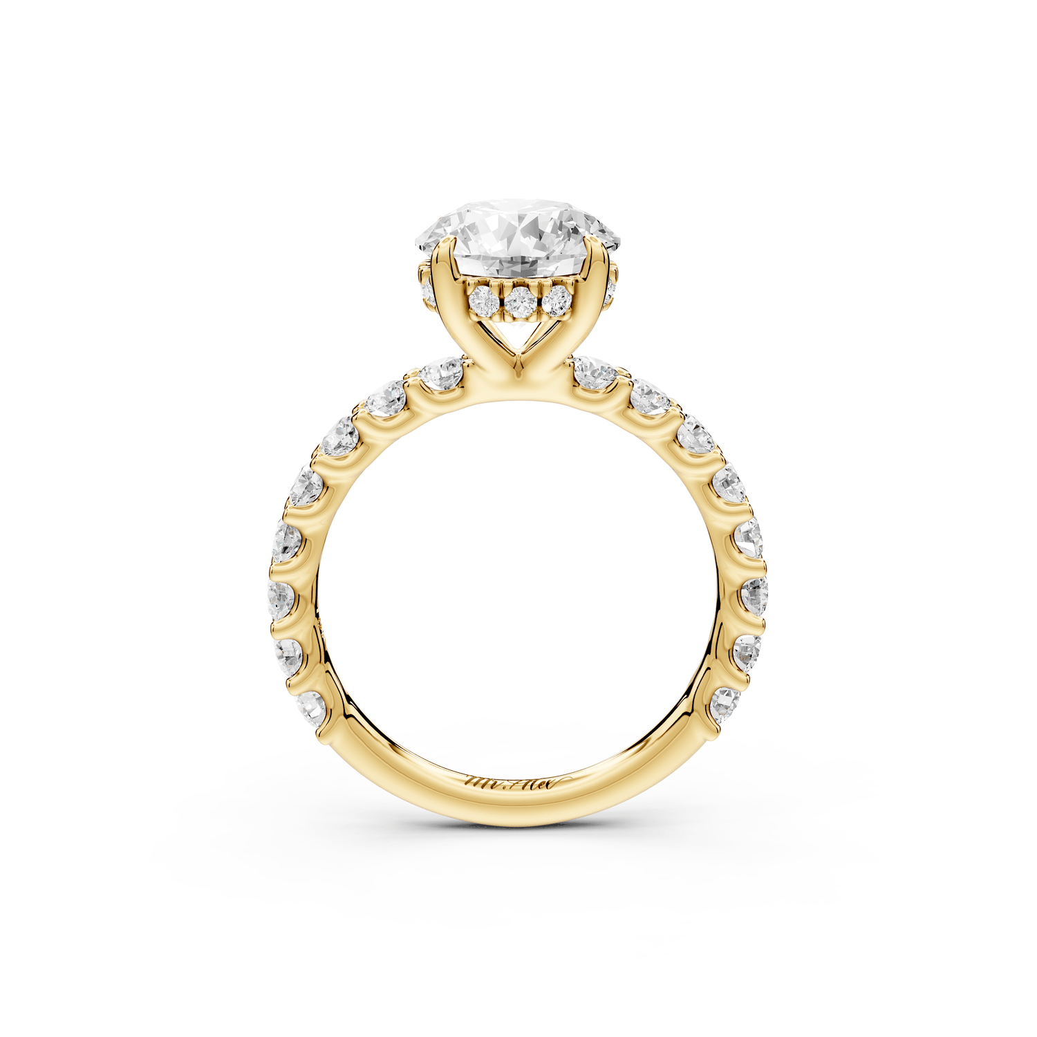 Siena - 2ct 18k yellow gold round Hidden Halo with Shared Prong Pavé Engagement Ring - Mr. Alex Jewelry
