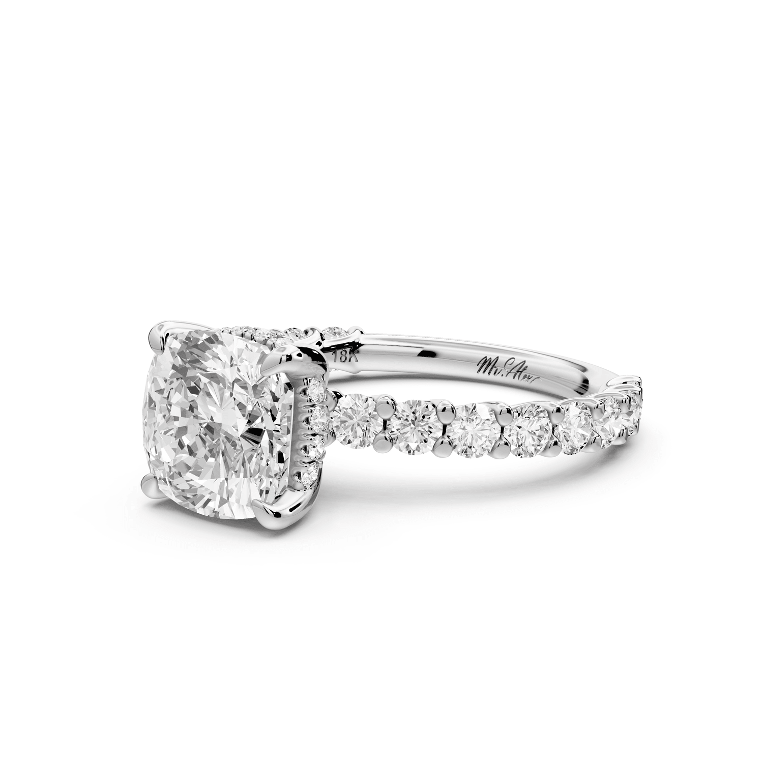 Siena - 2ct platinum cushion Hidden Halo with Shared Prong Pavé Engagement Ring - Mr. Alex Jewelry