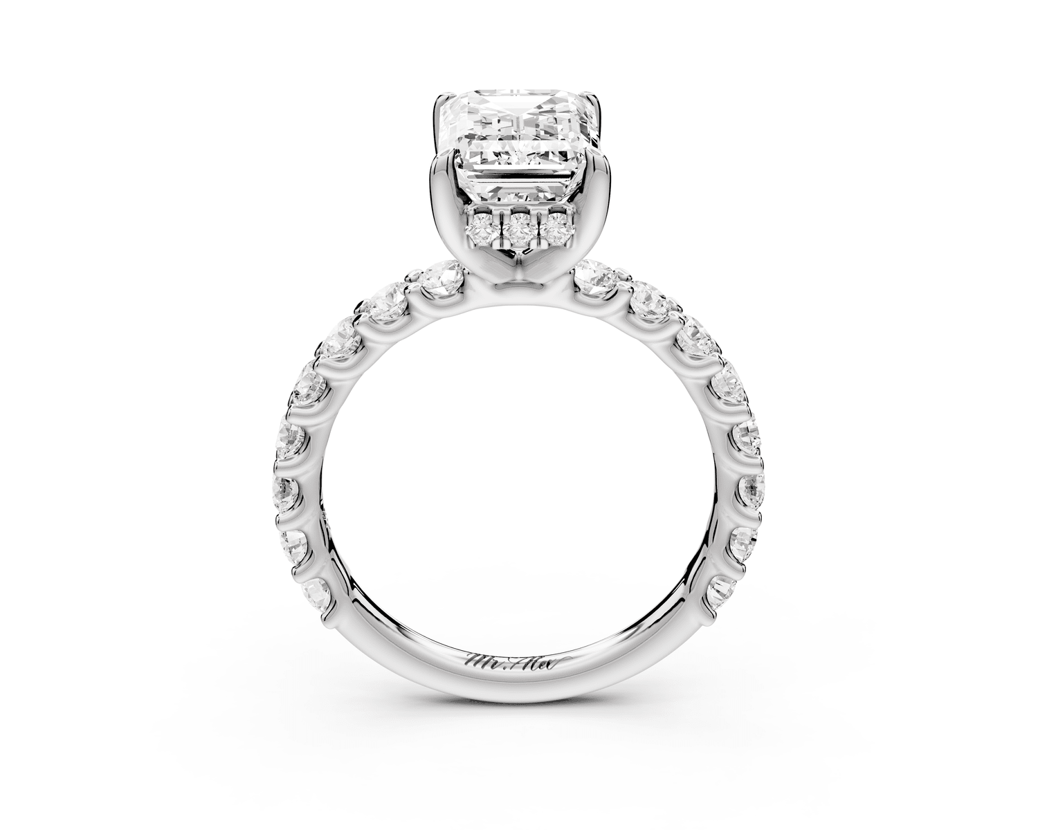 Siena - 2ct platinum emerald Hidden Halo with Shared Prong Pavé Engagement Ring - Mr. Alex Jewelry