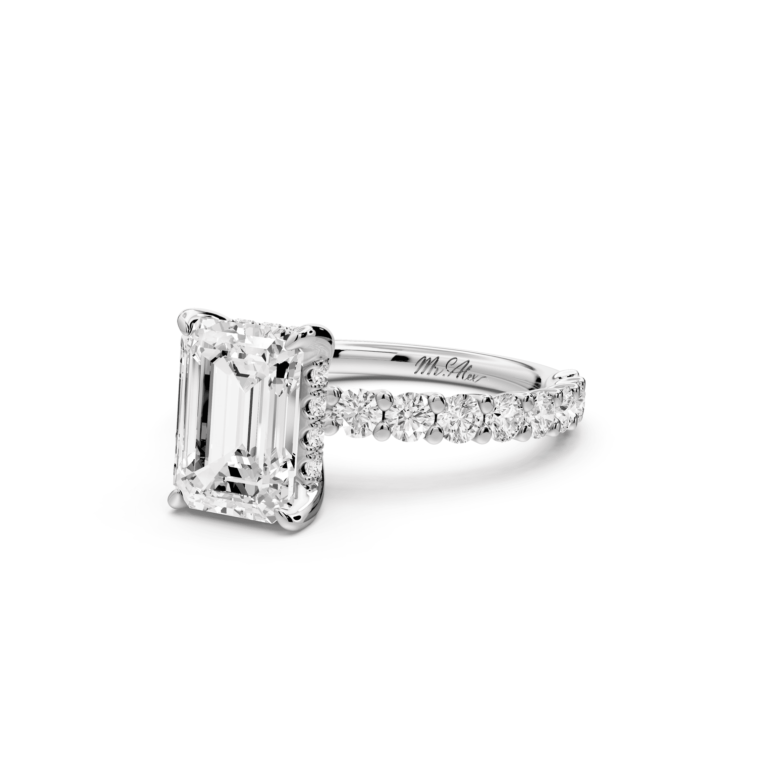 Siena - 2ct platinum emerald Hidden Halo with Shared Prong Pavé Engagement Ring - Mr. Alex Jewelry