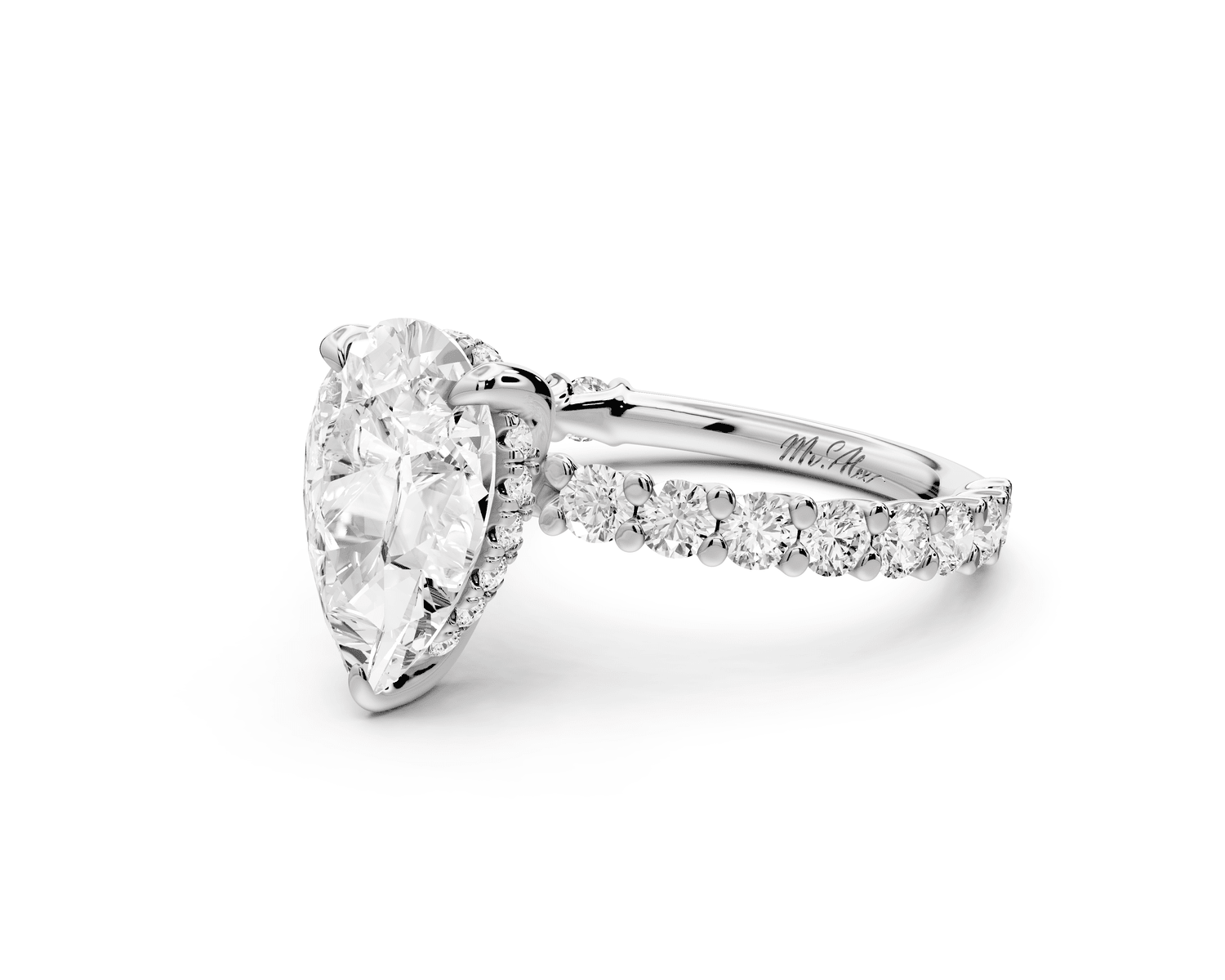 Siena - 2ct platinum pear Hidden Halo with Shared Prong Pavé Engagement Ring - Mr. Alex Jewelry