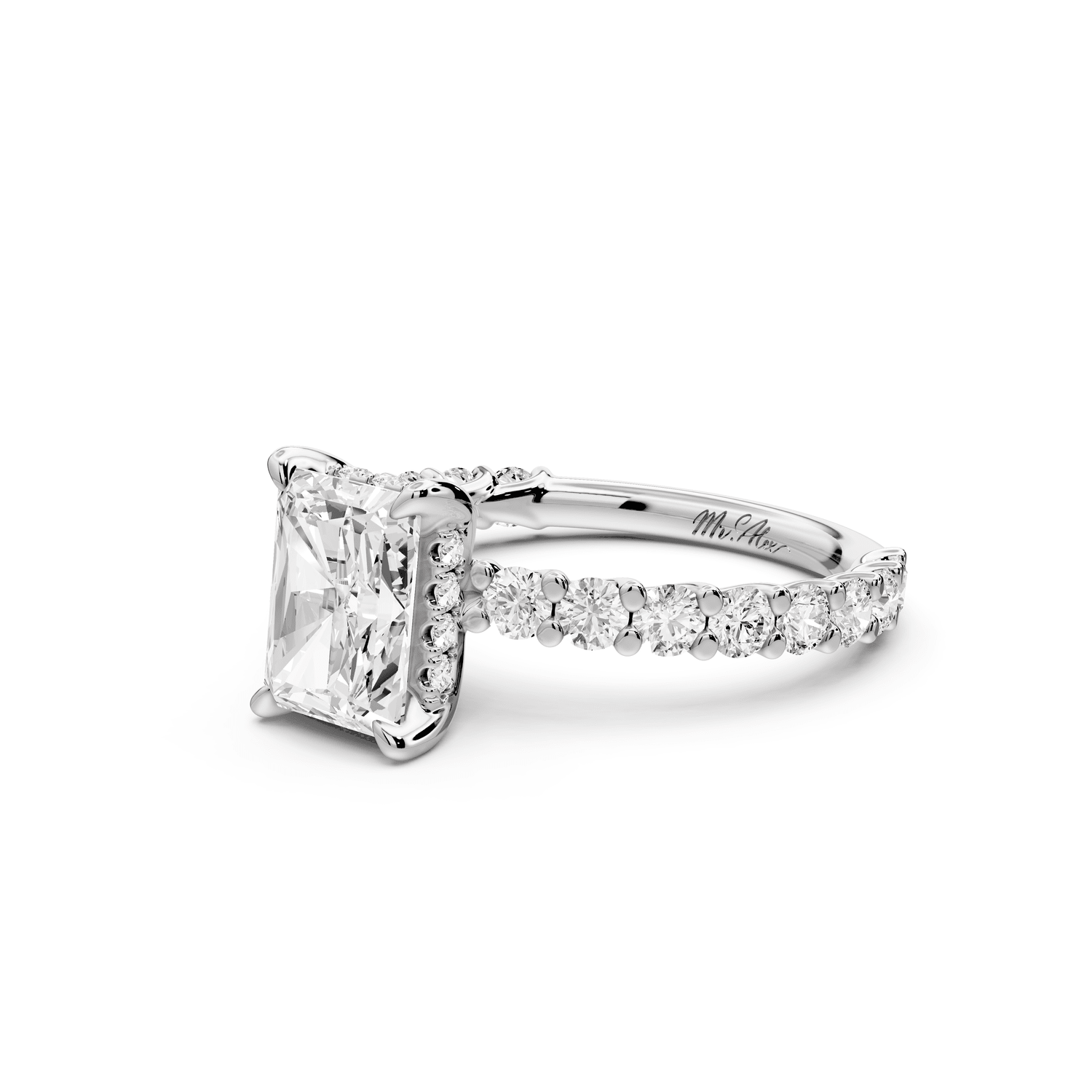 Siena - 2ct platinum radiant Hidden Halo with Shared Prong Pavé Engagement Ring - Mr. Alex Jewelry