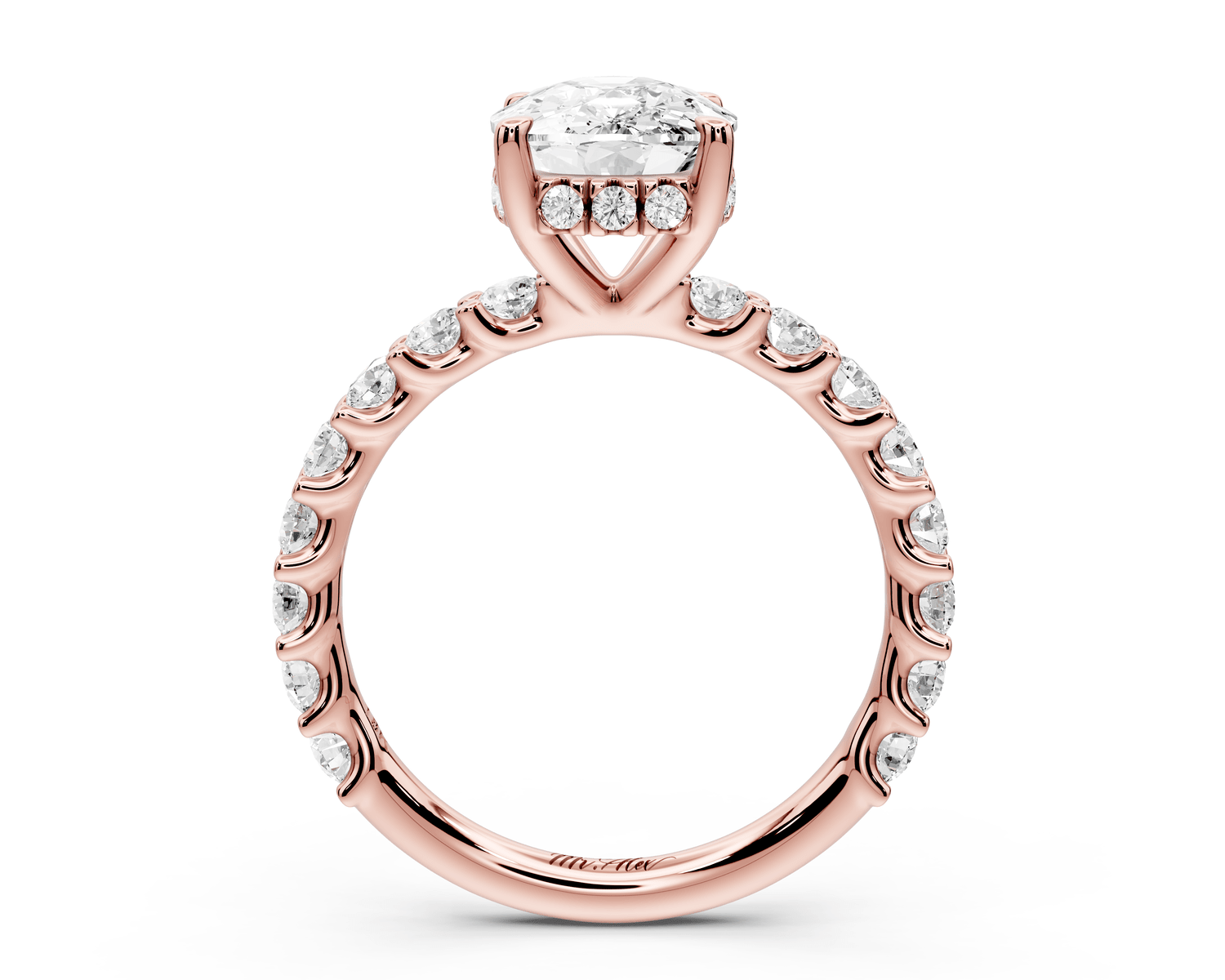Siena - 3ct 14k rose gold ecushion Hidden Halo with Shared Prong Pavé Engagement Ring - Mr. Alex Jewelry