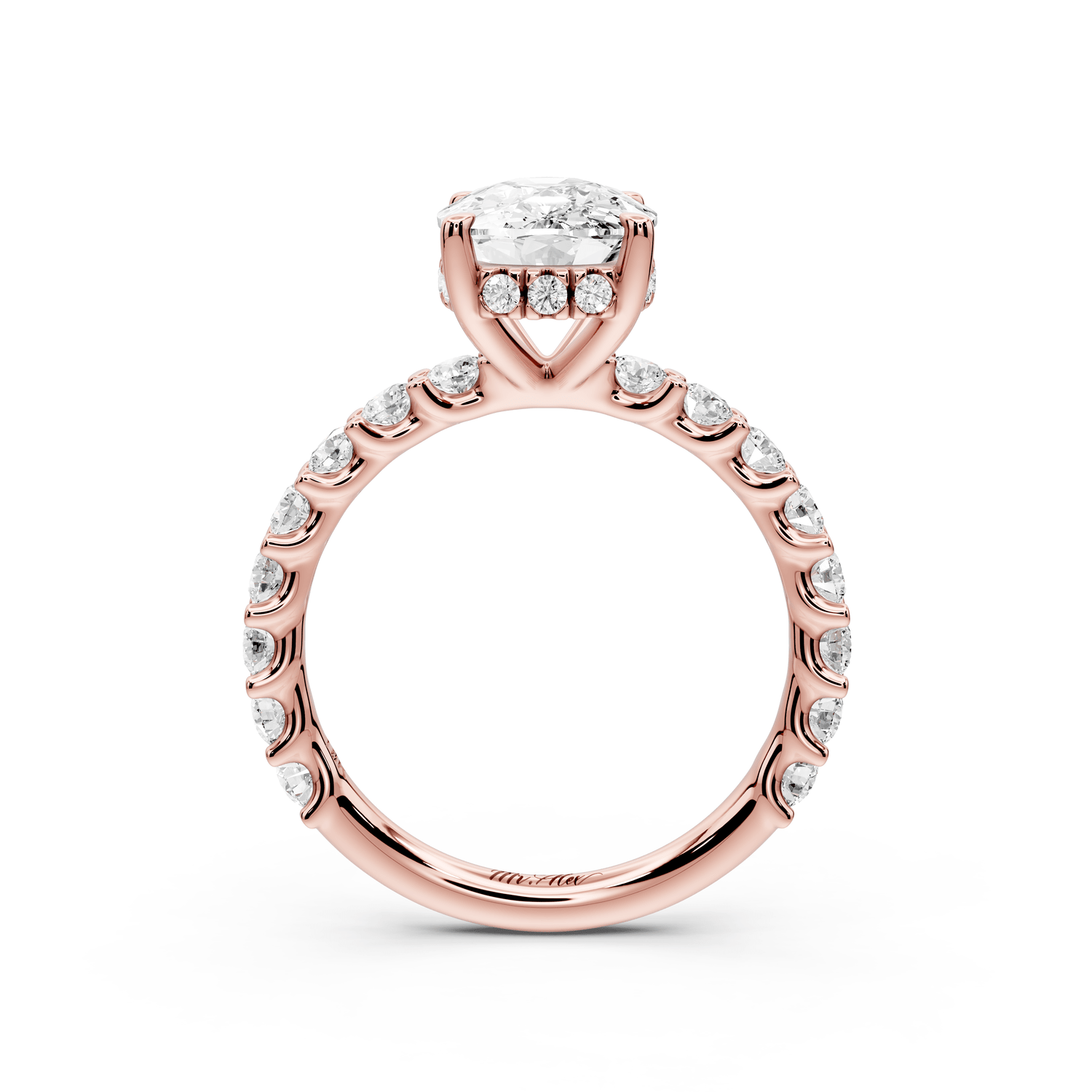 Siena - 3ct 14k rose gold ecushion Hidden Halo with Shared Prong Pavé Engagement Ring - Mr. Alex Jewelry