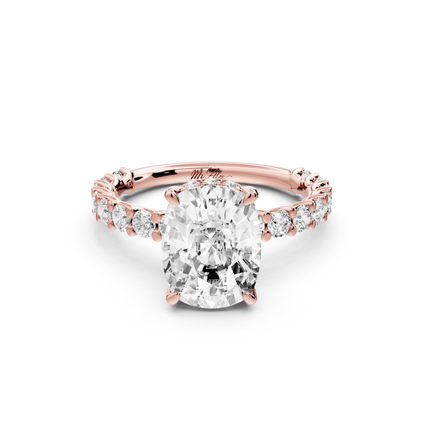 Siena - 3ct 14k rose gold ecushion Hidden Halo with Shared Prong Pavé Engagement Ring - Mr. Alex Jewelry