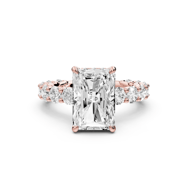 Siena - 3ct 14k rose gold radiant Hidden Halo with Shared Prong Pavé Engagement Ring - Mr. Alex Jewelry