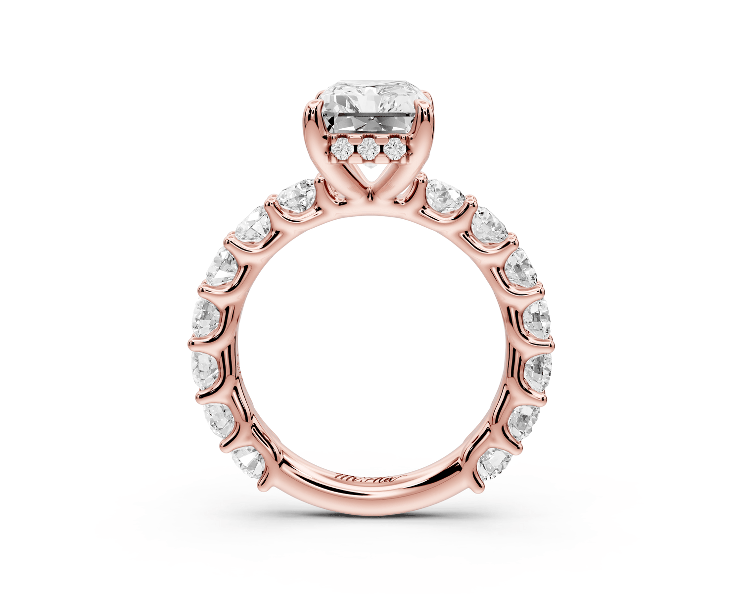 Siena - 3ct 14k rose gold radiant Hidden Halo with Shared Prong Pavé Engagement Ring - Mr. Alex Jewelry