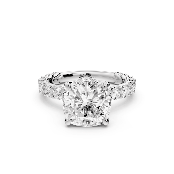 Siena - 3ct 14k white gold cushion Hidden Halo with Shared Prong Pavé Engagement Ring - Mr. Alex Jewelry