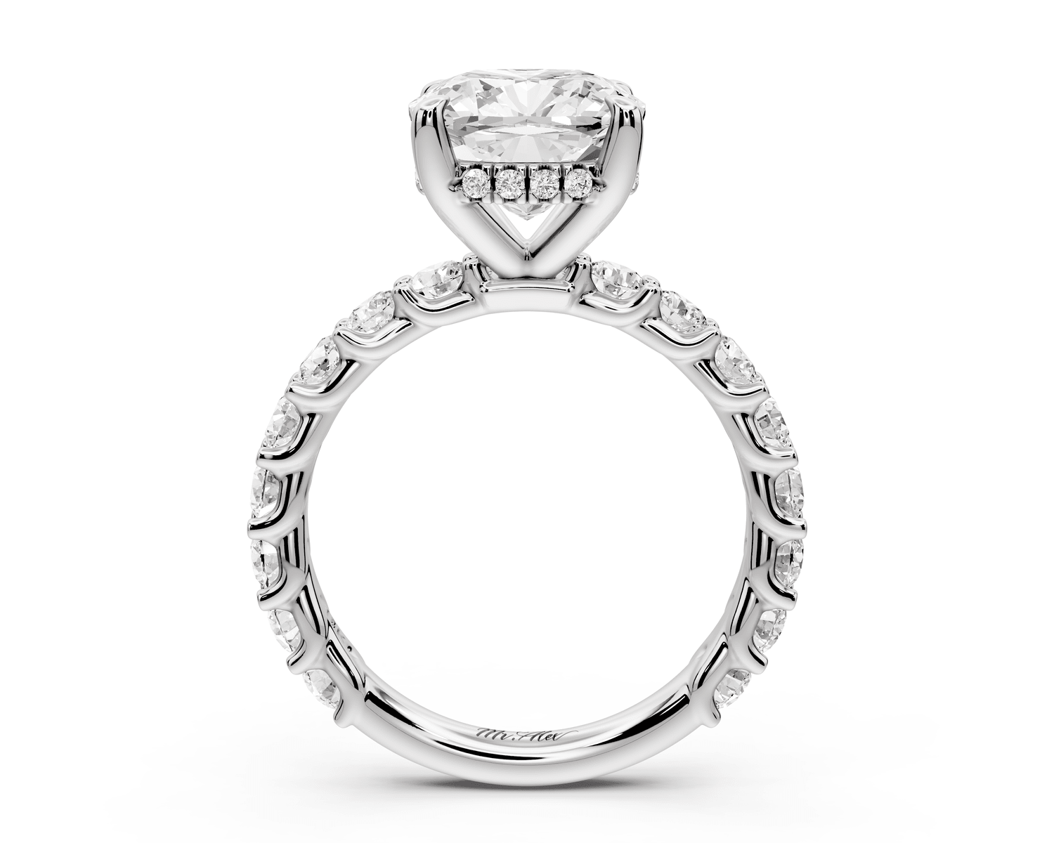 Siena - 3ct 14k white gold cushion Hidden Halo with Shared Prong Pavé Engagement Ring - Mr. Alex Jewelry