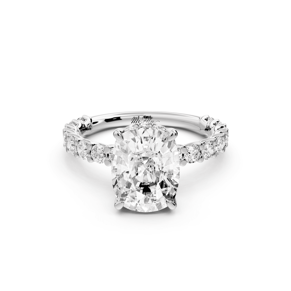 Siena - 3ct 14k white gold ecushion Hidden Halo with Shared Prong Pavé Engagement Ring - Mr. Alex Jewelry