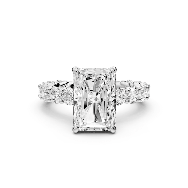 Siena - 3ct 14k white gold radiant Hidden Halo with Shared Prong Pavé Engagement Ring - Mr. Alex Jewelry