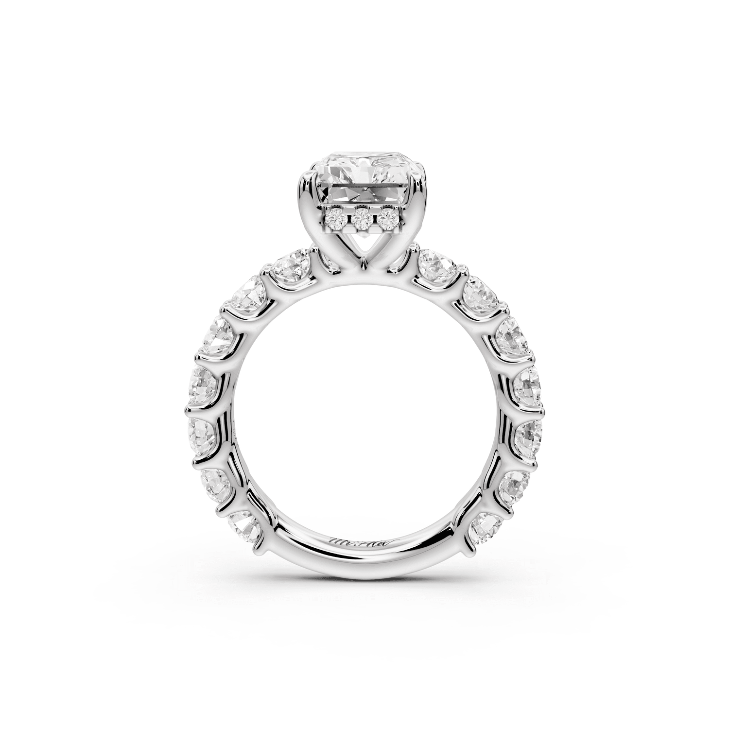 Siena - 3ct 14k white gold radiant Hidden Halo with Shared Prong Pavé Engagement Ring - Mr. Alex Jewelry